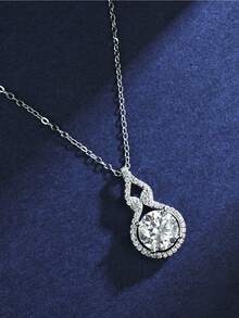 A Fashionable Sterling Silver S925 Men's Necklace Inlaid With 8.0mm/2ct Natural Moissanite Gourd-Shaped Pendant. Hip-Hop Style Is Suitable For Gifts, Parties, Gatherings, Sailing Trips, Carnivals, Street Styles, Trips, Beaches, Vacations, Music Festivals And Other Festivals.Certified Moissanite Solid 925 Sterling Silver 14K White Gold Vermeil - Silver - View 4