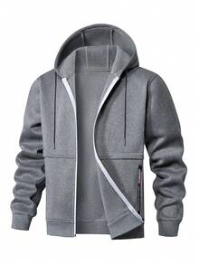 1 pezzo Giacca con cappuccio e chiusura lampo da uomo con tasche, felpa foderata in pile spessa, giacca casual sportiva da esterno adatta per escursionismo, jogging, attività sportive