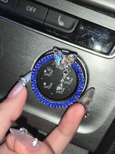 Automobile Interior Decoration Sticker 2PCS Bling Shiny Automobile Start Ring Button Decorative Ring, Rhinestone Automobile Engine Start Stop Button Cover, Automatic Key Ignition And Knob Flashing Ring, Shiny Button Sticker Key Ignition Starter And Knob Ring.