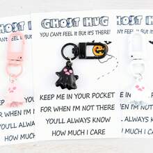 1/3pcs Set Cute Ghost Keychain Set With Halloween Greeting Card, Suitable For Bag Decoration, Halloween Atmosphere Gift, Party Gift, Fun Gift - Multicolor - View 4