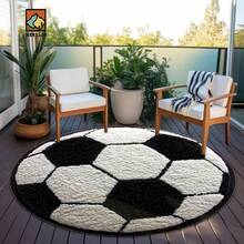 1pc/10pcs 2D Football Bathroom Anti-Slip Mat, Flannel Material, Round Floor Mat, Plush Decoration, Suitable For Bathroom, Door, Kitchen, Living Room And Other Occasions, Machine Washable, Non-Slip, Christmas Decoration, Gift Choice