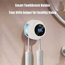 1 pieza Esterilizador de cepillo de dientes inteligente, Soporte de pared para cepillo de dientes, Dispositivo esterilizador de cepillo de dientes, Estante de almacenamiento de cepillo de dientes, Soporte de 2 ranuras para cepillo de dientes, Accesorio de baño, Decoración del hogar, Estante de secado de cepillo de dientes montado en la pared sin taladro