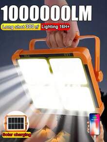 1PC Portable Outdoor Solar Light Camping Light 144/264 LED Safety Lighting Night Light, 1000LUM Outdoor Solar Courtyard Wall Light Outdoor Safety Lighting Work Light, Camping Fishing Spotlight Ground Light, 18650 Lithium Battery Rechargeable High Power Camping Light, 4/5 Lighting Modes Free Selection, USB Rechargeable,