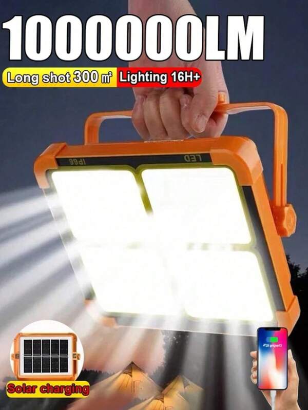 1PC Portable Outdoor Solar Light Camping Light 144/264 LED Safety Lighting Night Light, 1000LUM Outdoor Solar Courtyard Wall Light Outdoor Safety Lighting Work Light, Camping Fishing Spotlight Ground Light, 18650 Lithium Battery Rechargeable High Power Camping Light, 4/5 Lighting Modes Free Selection, USB Rechargeable,