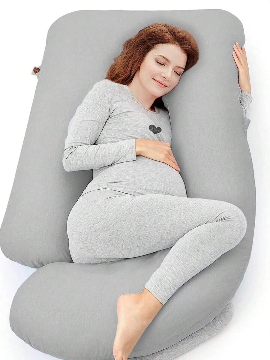 1 pieza Almohada de maternidad fresca y suave,cojin de apoyo lateral en Forma de G con funda extraible,soporte de sueño multifuncional - Gris Claro - Ver 1