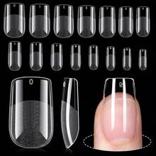 450片超短棺材形假指甲，15种尺寸可选 - 预成型半哑光全覆盖凝胶指甲贴片，柔软亚克力指甲贴片，适用于美甲延长，适合初学者、节日DIY、美甲沙龙使用 - 無色 - 查看 9