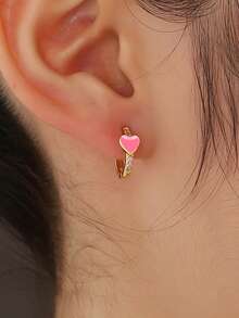 Artepollo 1 Pair 925 Sterling Silver Gold-Tone Oil Drop Heart Earrings For Women, Cubic Zirconia Studded Cute Earrings, Gold Jewelry Gift