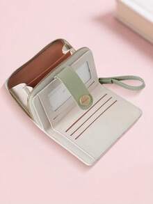 New Korean Style Folding Buckle Short Women's Wallet, Japanese Cute Cat Cartoon Integrated Card Holder, Student Bag, Zipper Coin Purse Wallet - 抹茶綠 - 查看 6