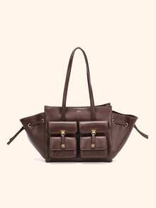 JW 多口袋托特单肩包，夏季海滩 Y2K 旅行包，时尚通勤简约轻便优雅工作、旅行、商务斜挎包，大容量化妆品收纳 - 咖啡 - 查看 8