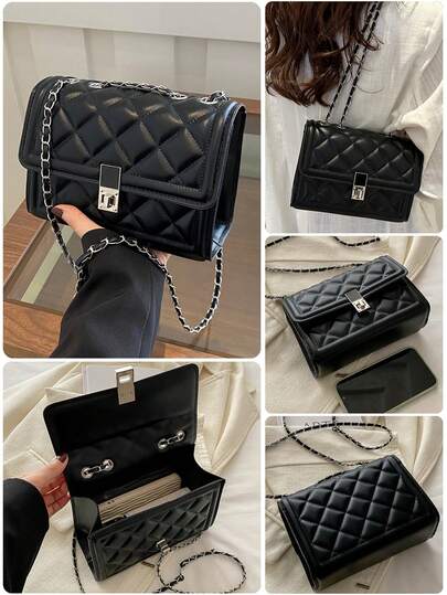 2026 New Luxury Quilted Plaid Solid Color PU Leather One Shoulder Bag For Women, Multifunctional Accessory Wallet, Suitable For Daily Outings, Commuting, Gatherings, Dates And Gifts. Street-Style Japanese Fashion Women's Bag, Must-Have For New Year.