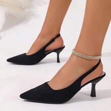 Women's Spring High Heels, Fashionable Versatile Work Shoes, French Style Summer Sandals - Black Suede - View 12