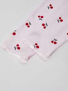 Sött tjejklädset med körsbärstryck, trendigt och elegant set med rund hals och långärmade casualbyxor i 2 delar, lämpligt för vår, höst och vinter, dagligt hemklädesplagg - Babyrosa - Visa 10