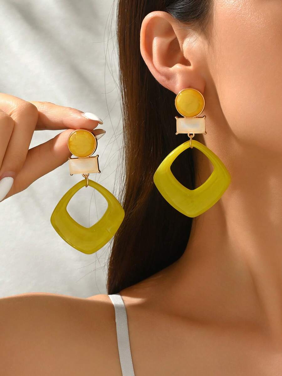 1 Pair Fashionable Versatile Creative Hollow Geometric ABS Resin Drop Earrings, Suitable For Women's Daily, Party, And Banquet Matching