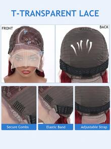 Parrucca Bob da 14 pollici 99J con scriminatura laterale, parrucca Bob corta e dritta, densità di 180, parrucca frontale in pizzo trasparente da 13 x 4 x 0,5 in veri capelli, adatta a donne con diverse tonalità di pelle, adatta per uso quotidiano, parrucca frontale in pizzo, scriminatura laterale pre-sfoltita, parrucca Bob corta e dritta, adatta per feste, Ognissanti, carnevale, disponibile da 8 a 16 pollici