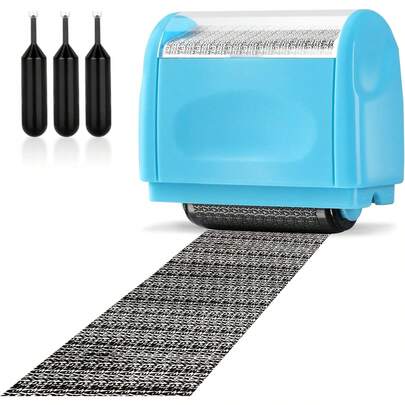 Address Blocker Wide Roller Stamp - Confidential Data Defender With 3-Pack Refills For Anti Theft And Privacy Safety (Blue Stamp + 3 Refills)