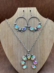 时尚优雅的西部牛仔风格仿珍珠 CCB 串珠链/铁链、花朵吊坠项链、耳环，百搭短款，适合休闲装，四季珠宝，适合女士和女孩搭配日常服装、派对配饰，送给家人/朋友/自己的珠宝礼物 - 西部牛仔風格 - 查看 11