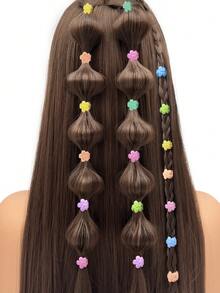 50pcs Macaron Color Flower Hair Scrunchies & Hair Clips For Girls - Multicolor - View 2