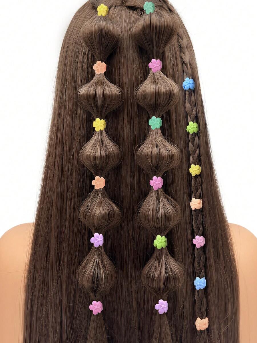 50pcs Macaron Color Flower Hair Scrunchies & Hair Clips For Girls