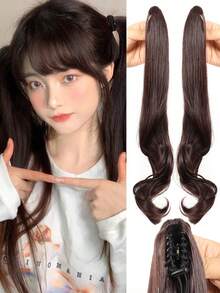 合成假发女式爪夹大波浪片可绑高绑带式低马尾辫发自然发片适合女性日常派对 - 彩色 - 查看 15