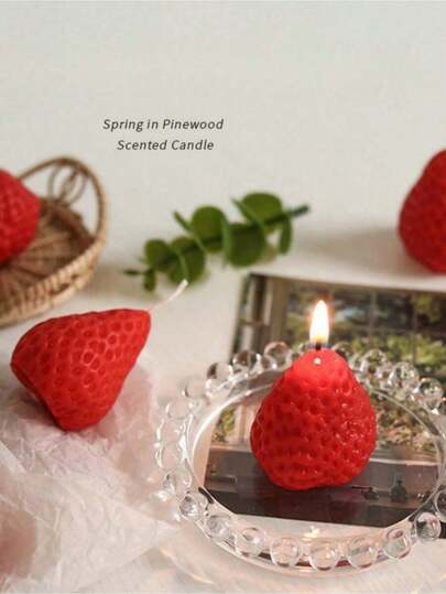 60pcs Soy Wax Strawberry Scented Candles, Cute Creative Handmade Candles, Ideal For Birthday, Meditation, Stress Relief, Bathing, Party Decoration, Birthday Gifts, Holiday Decor