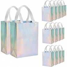 Reusable Bags With Handles, 15 PCS Iridescent Party Favor Bags Of Medium Size, 8x4x10 Inch Holographic Bag Bulk Birthday, Wedding, Goodie