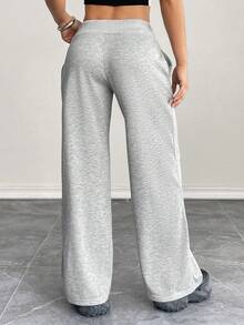 Women's Autumn Comfortable & Casual Solid-Knit Low-Rise Wide-Leg Long Sweatpants, Autumn & Winter Women's Pants - Grey - View 3