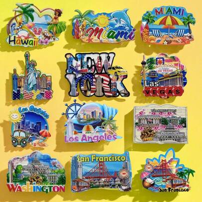 1 pezzo Magnete per frigorifero con landmark della città americana, souvenir da viaggio, decorazione per la casa, adesivo magnetico per frigorifero
