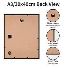 1/3 件 12*16 英寸/30*40 厘米 A4、A3 黑色相框，可容纳 30*40 厘米照片，简约风格，轻质材质，适用于卧室、书房、走廊墙壁装饰，A3、A4 证书框架 - 黑色 - 查看 2
