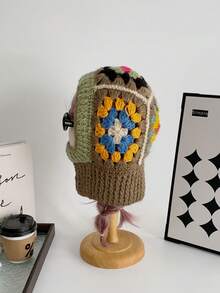 1pc Hand-Crocheted Balaclava Hat, Personalized Funny Cute Winter Outdoor Warm Knitted Beanie With Neck Cover, Unisex Windproof Ski Mask Cap, Women/Men Winter New Warm Knit Hat - Multicolor - View 2