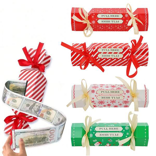 1件/4件圣诞惊喜钱袋惊喜钱拉手提包圣诞礼物存钱罐拉出式圣诞糖果盒袋子