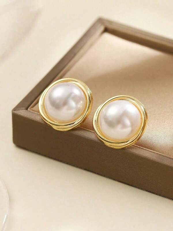 1pair Bohemian Luxurious & Elegant Pearls Fashionable Earrings With Cold-Toned Design