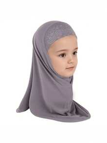 Children's Muslim Hijab With Rhinestone Flower Design, Easy To Wear, 3-8 Years Old - Multicolor - View 2