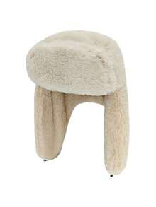 1pc New Sweet & Cute Soft Plush Long Ear Rabbit Ear Protection Hat, Warm Outdoor Lei Feng Hat, Solid Color Casual Polyester Embroidered