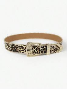 1pc Floral PU Leather Casual Belt Women, With Fashionable Metal, Studded Decoration, Versatile Everyday Wear Halloween Leopard Print Summer, School Fall, Autumn, Halloween - 彩色 - 查看 2