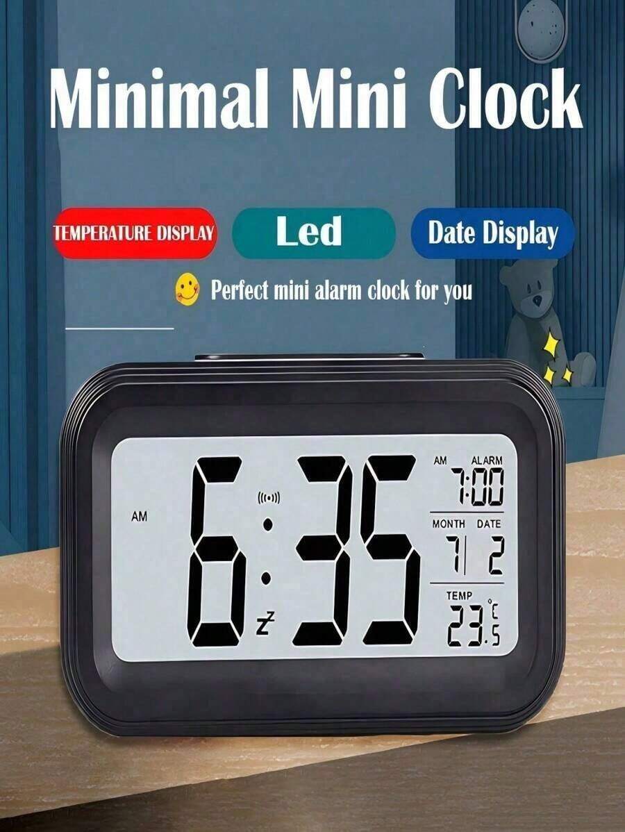 1 Pcs Upgraded Digital Alarm Clock, LED Display With Temperature Larger Lound Light Control Portable Calendar Brightness With Battery Powered Alarm Clocks Bedside - 黑色 - 查看 1