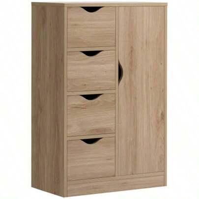 The Bathroom Cabinet, Freestanding Storage Cabinet With 4 Drawers, Door Cupboard Living Room, Kitchen, Bedroom, Natural