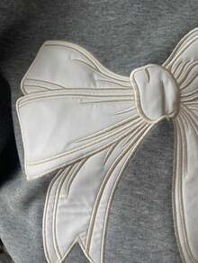 女童灰色蝴蝶结运动衫，甜美可爱风格，3D 超大蝴蝶结，宽松版型，舒适百搭，8-12 岁 - 深灰色 - 查看 4