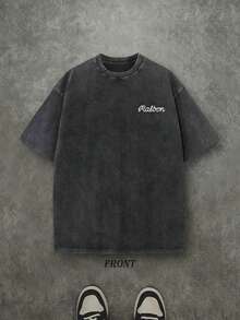 Retro Washed T-Shirt Double Sided Printed (230 Pure Cotton T-Shirt) 'MALBON GOLF TEE'  Funny Cute Golf Hat Graphic Print, GOLF Gifts,  Men's And Women's T Shirt, Men's Casual, Comfortable, Fashionable T Shirt, Street Style Cotton - 黑色 - 查看 3