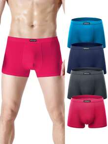 4 Pcs Wirarpa Mens Mirco Modal Trunks Soft Underwear Gents Microfibre Boxer Shorts - Rose Red/Cobalt Blue/Dark Gray/Dark Blue - View 10