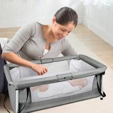 Travel Cot, Suitable For Baby Equipment At Home Or While Traveling, Portable, Foldable, Suitable For Newborns Up To 2 Years, Foldable Travel Cot, Side Bed, With Mosquito Net, 90*70*50cm - 灰色 - 查看 3