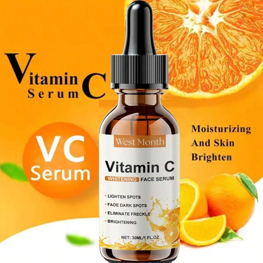 west&month Vitamin C Facial Essence With Hyaluronic Acid 30ml - Anti-Aging Serum To Help Reduce Dark Spots, Fade Fine Lines And Improve Skin Dullness, Moisturizing & Nourishing Formula For Brightening And Revitalizing All Skin Types - Màu vàng - Xem 1