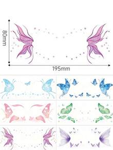 6pcs Colorful Butterfly Temporary Tattoo Stickers, Waterproof Glitter Eye Makeup Stickers, Suitable For Halloween, Valentine's Day, Festival Parties, Prom, Dates And Other Occasions - Multicolor - View 3