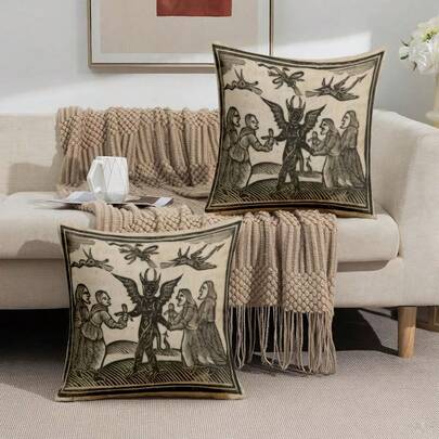 This Gothic Folk Art Throw Pillow Cover Set Will Add A Touch Of Mystery To Your Home! The Pillow Cover Features Exquisite Gothic Art Patterns, Making It An Ideal Choice For Fans Of Medieval Or Occult Styles. It Can Bring A Mysterious Vintage Charm To Your Sofa, Reading Nook, Or Eclectic-Style Interior Space.