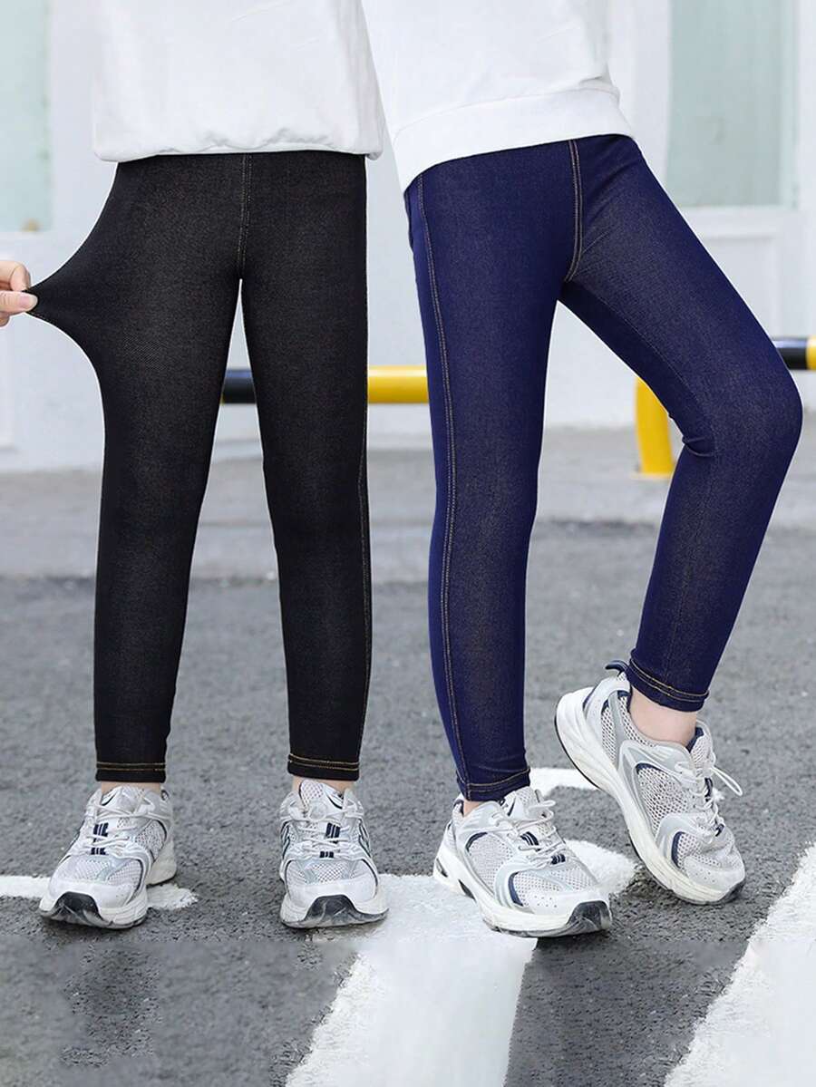 2pcs Girls Cropped Pants, Slim Fit Leggings, Lightweight For Spring & Autumn - Multicolor - View 1