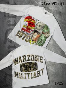 NeonDrift Double-Sided Printing Halloween, Christmas, Thanksgiving Gifts-Vintage 1970 Warzone Military Art T-Shirt - Camo Graphic Design For  Streetwear Enthusiasts, Perfect For Festivals And Urban Outfits - 白色 - 查看 1