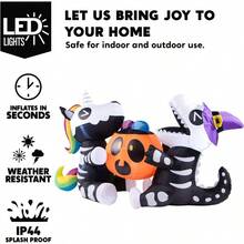 6 Ft Long Halloween Inflatables Outdoor Decorations, Blow Ups Yard Decorations, Sitting Inflatable Skeleton And Dinosaur Hold Pumpkin Outside Halloween Decor