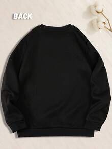 "Sweetheart, Don't Talk To Strangers" Pattern Sweatshirt, Boys' Autumn And Winter Crewneck Sweatshirt, Boys' Clothing, Fleece-Lined Long-Sleeve Sports Shirt, Casual Outdoor Sports Style, Comfortable, Soft, Breathable And Skin-Friendly, Fashionable And Versatile, A Crewneck Sweatshirt That Children Can Wear Alone. - màu đen - Xem 3