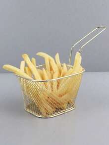 1 pieza Cesta de acero inoxidable para papas fritas con mango, bandeja de aperitivos de cocina - Multicolor - Ver 5