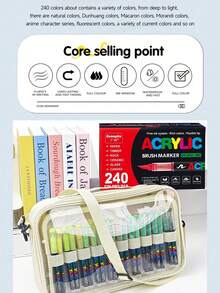 GuangNa 12/24/36/48/60/72/100/120/168/200/240/288 Colors Stylish Liquid Acrylic Marker With Personalized Soft Nib Design Colored Ink Pen For Calligraphy, Drawing And Coloring Essential Watercolor Pen - School Supplies Marker , Back To School Gifts