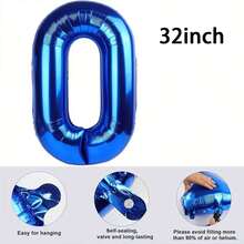 1 quả bóng bay lá kim loại màu xanh lam 32/40 inch, bóng bay polyester cỡ lớn in số 0-9, bóng bay trang trí, có thể tái sử dụng, thích hợp để trang trí sinh nhật, trang trí tiệc, kỷ niệm, trang trí phòng, kỷ niệm ngày cưới, đồ dùng cho tiệc tùng - Màu xanh lam - Xem 17